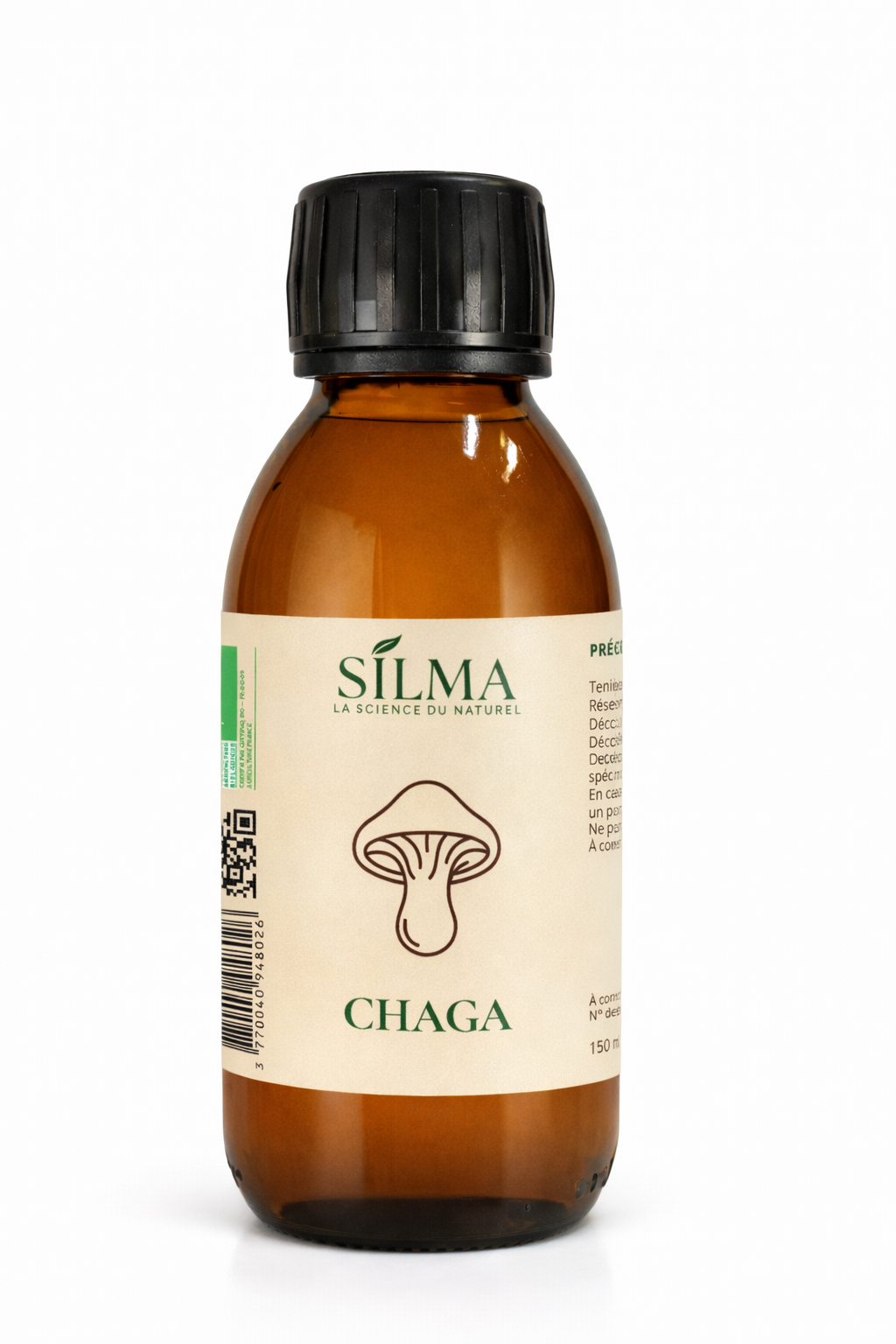 Flacon de sirop Chaga SILMA 150 ml – formule naturelle à base de champignon chaga
