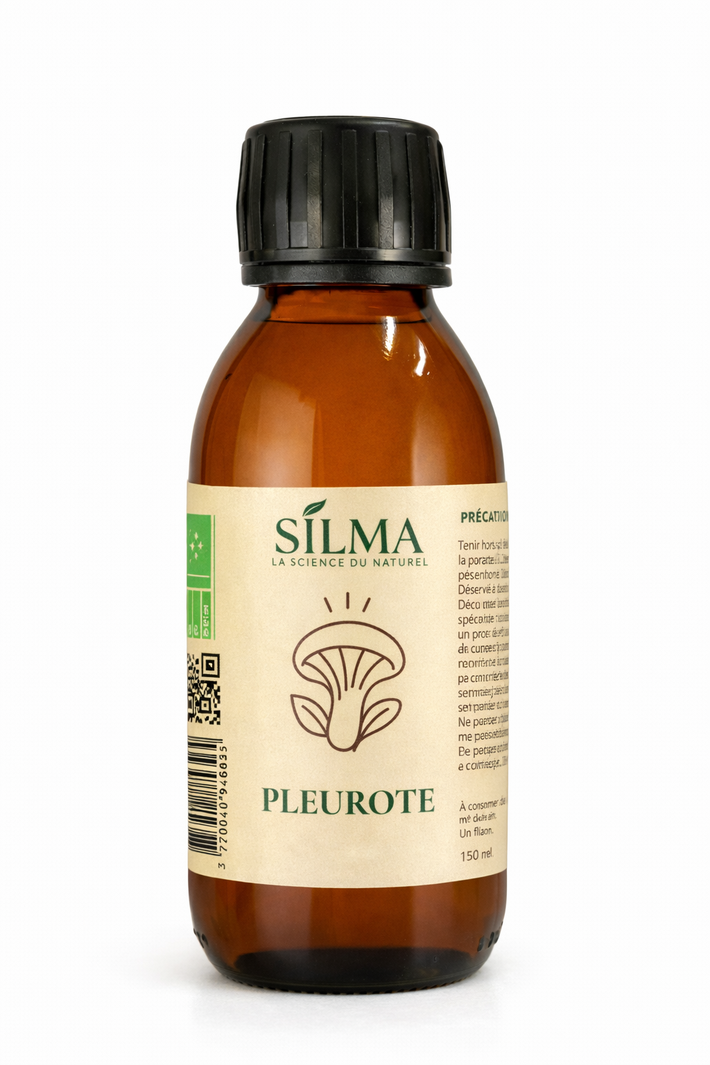 Flacon de sirop de Pleurote SILMA 150 ml – champignon fonctionnel pour digestion et équilibre cardiovasculaire